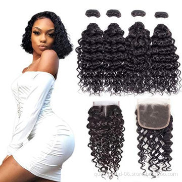 Water Wave Bundles With Closure Free Part Wet and Wavy Unprocessed Virgin Human Hair 100% Human Hair Extensions Water Wave